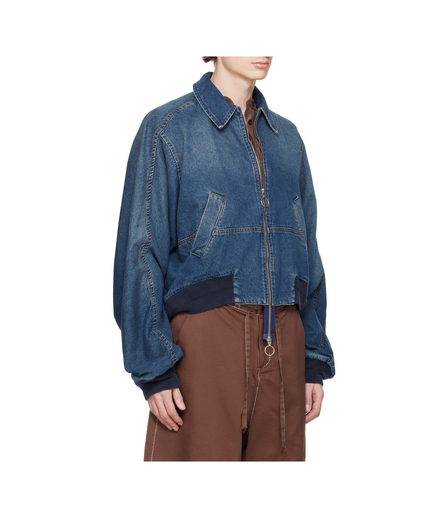 Edward Cuming Blue Bottom Heavy Denim Bomber Jacket In Blue