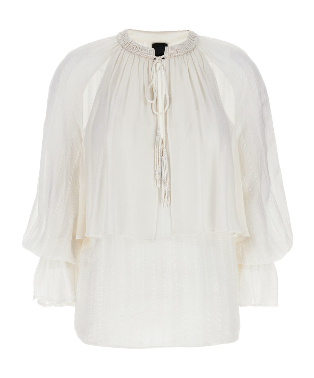 Pinko Layered Sheer Fabric Top With Tassel Detail In White