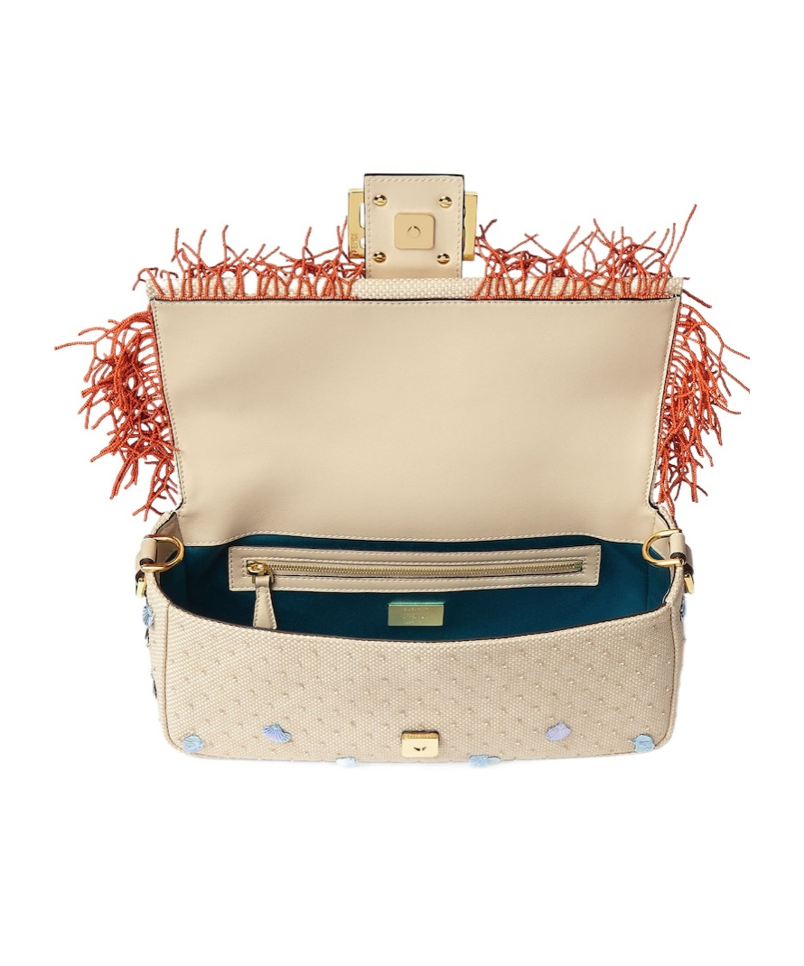 Fendi Woven Bag With Sea Garden Embroideries In Brown