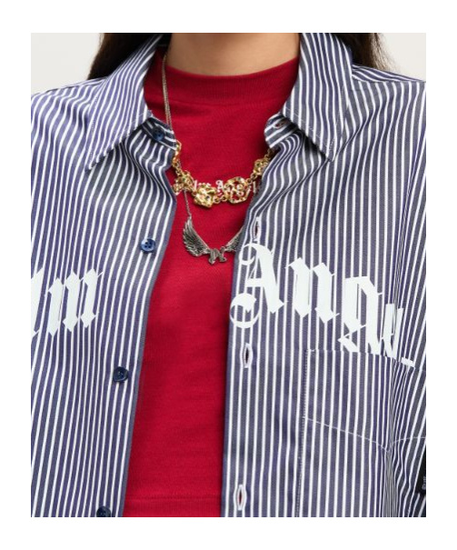 Palm Angels Striped Logo Print Midi Shirt Dress In Navy Blue - Off White