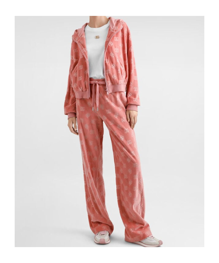 Dolce & Gabbana Chenille Jacquard Hoodie With Dg Logo In Pink