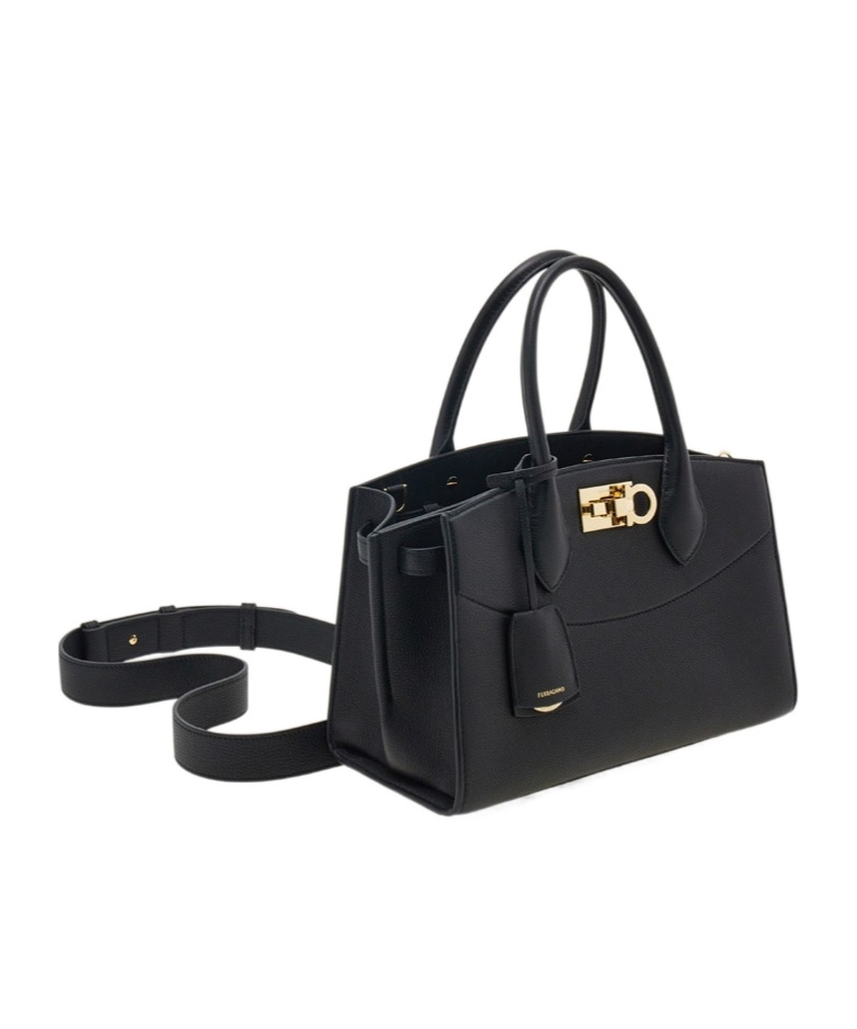 Ferragamo Black Leather Handbag In Black