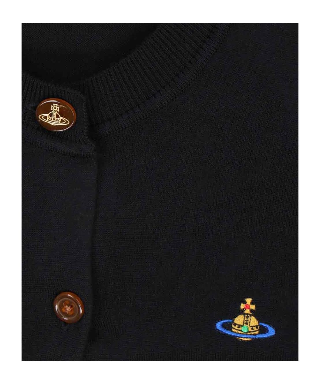 Vivienne Westwood Bea Black Cropped Cardigan With Round Neck And Front Orb Embroidery In Cotton Woman In Black