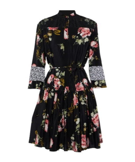 Erdem Floral Silk Crêpe De Chine Minidress In Black