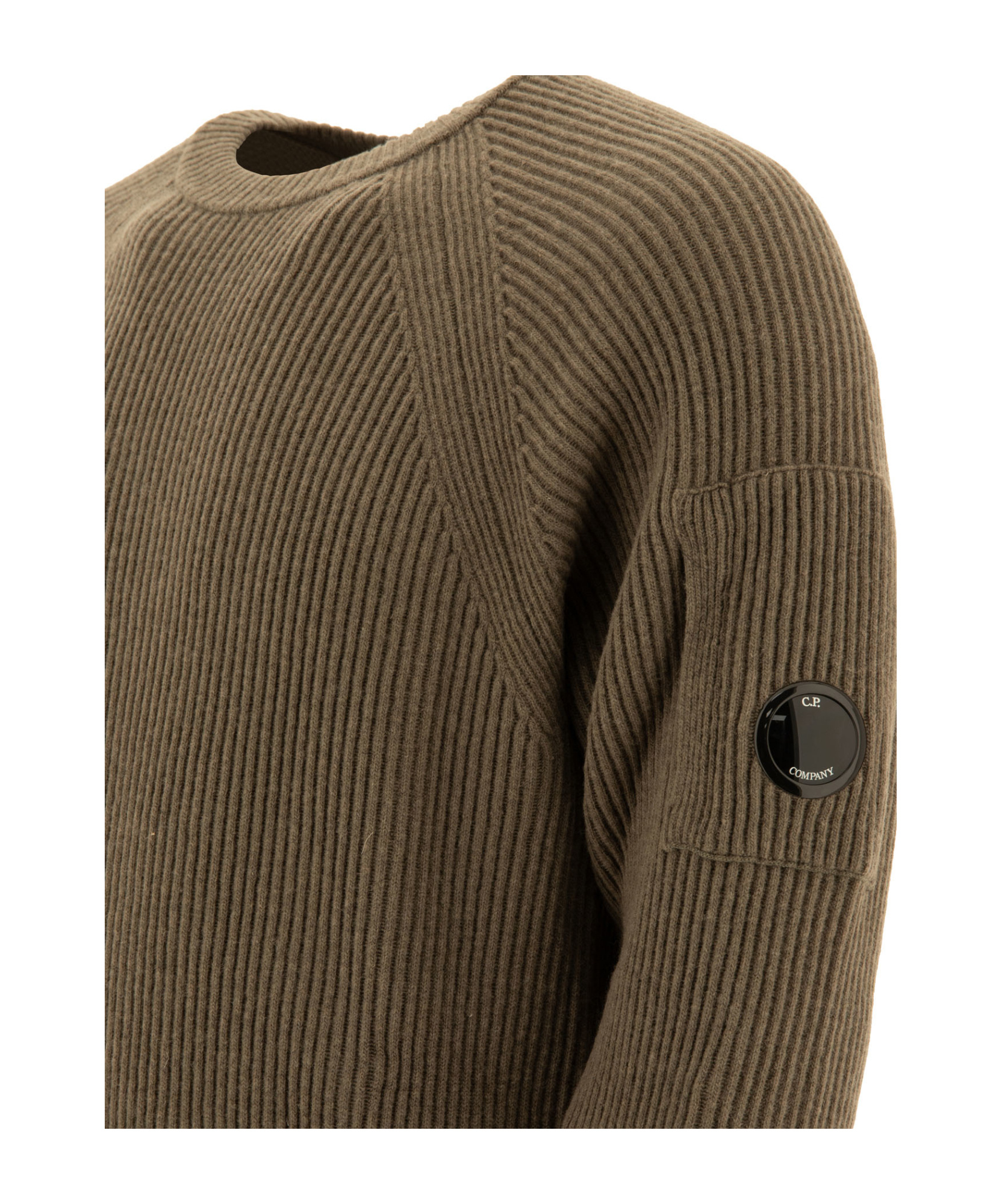 C.p. Company Lens Detail Ribbed Sweater In Brown