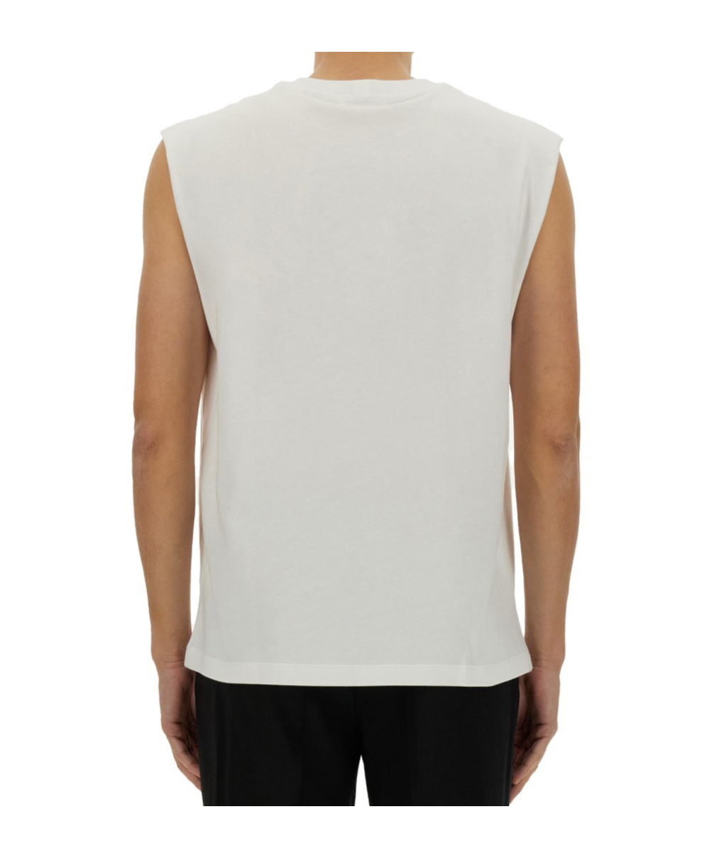 Helmut Lang Raised Logo Sleeveless Crew Neck Top In White