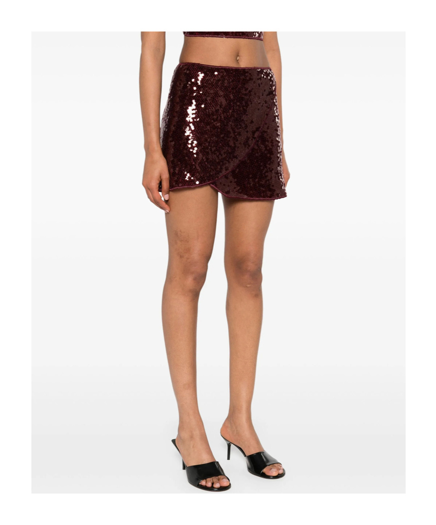 Oseree Sequin-embellished Wrap Skirt In Burgundy