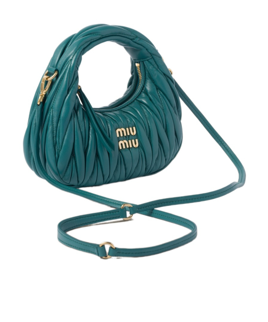 Miu Miu Mini Wander Quilted Leather Hobo Bag In Blue