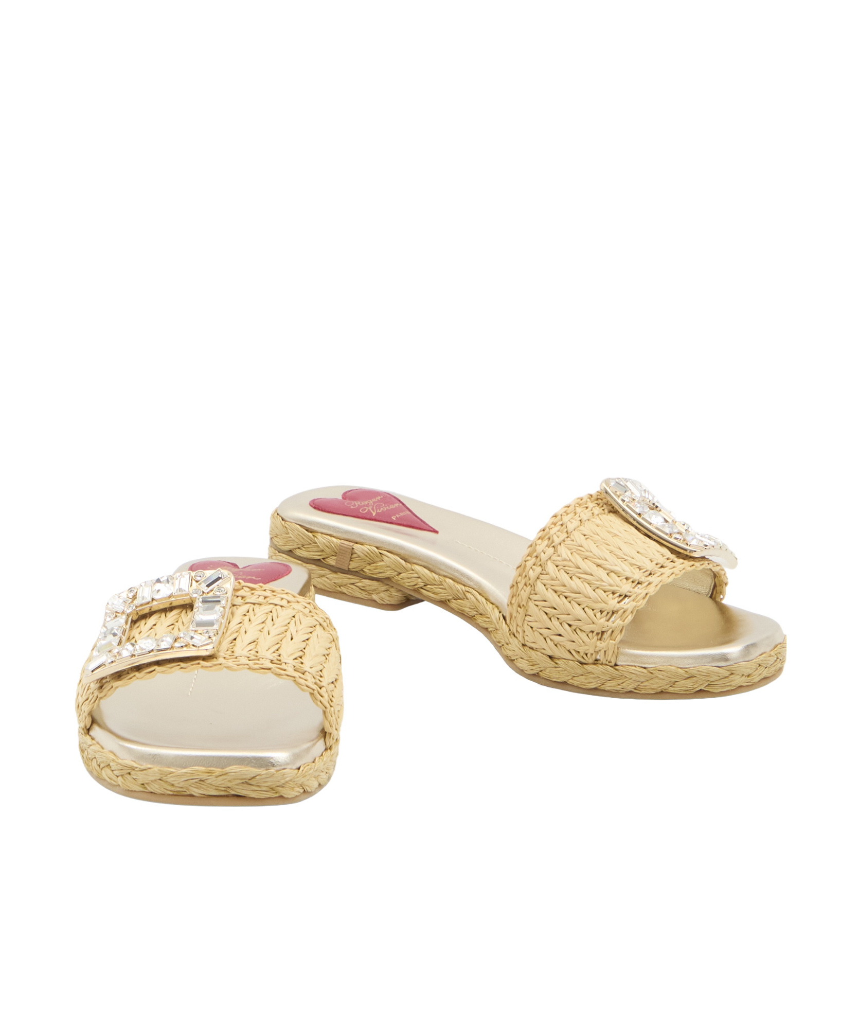 Roger Vivier Crystal Buckle Braided Raffia Espadrilles In Nude