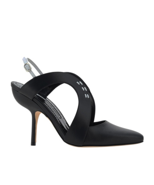 Manolo Blahnik Leather Jijara Slingbacks With Contrasting Details 10cm In Black