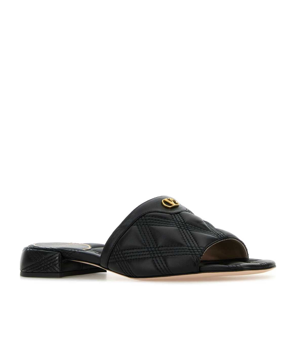Valentino Black Quilted Nappa Leather Quiltie 67 Slide Sandals In Black
