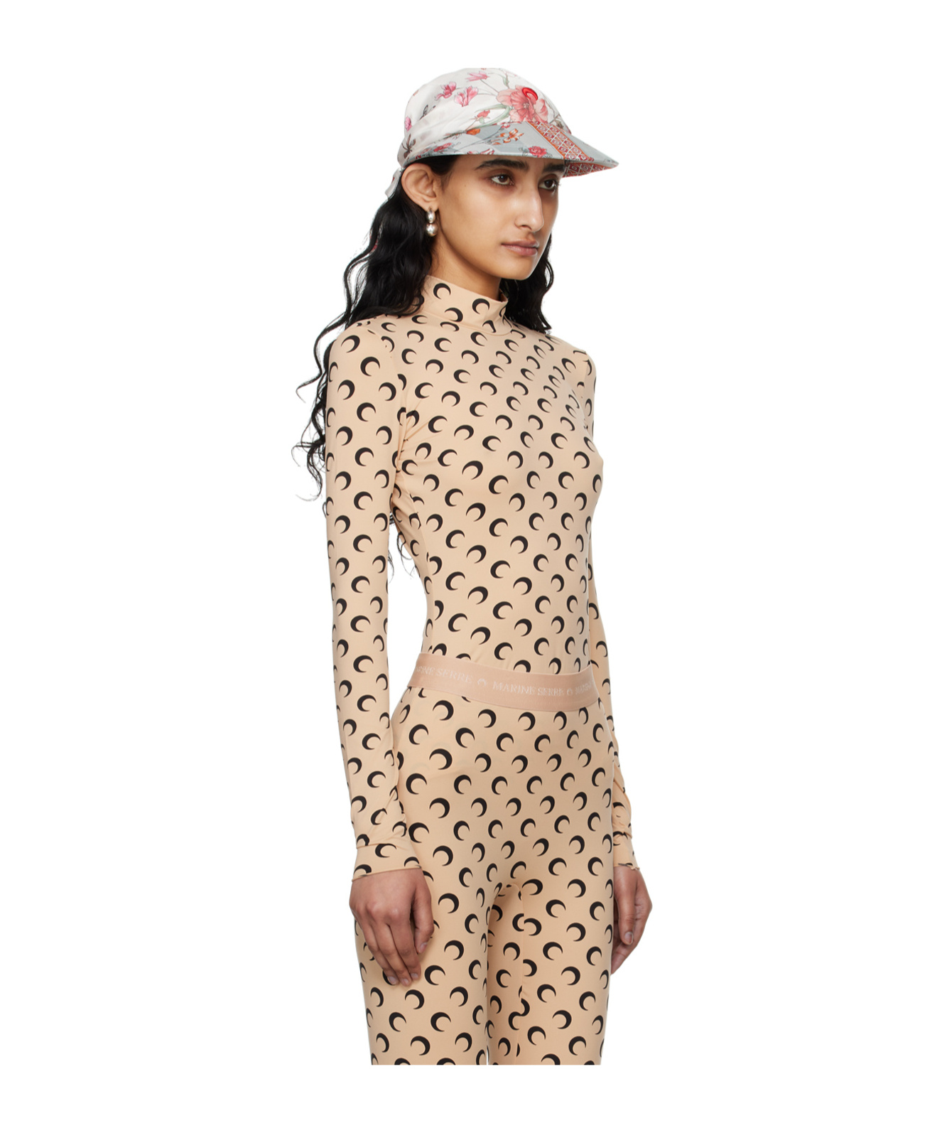 Marine Serre Tan Moon Printed Jersey Second Skin T-shirt In Nude