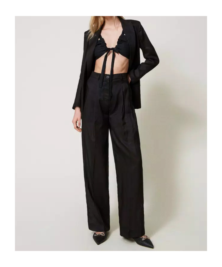 Twinset Pleated Tailored Trousers In Black