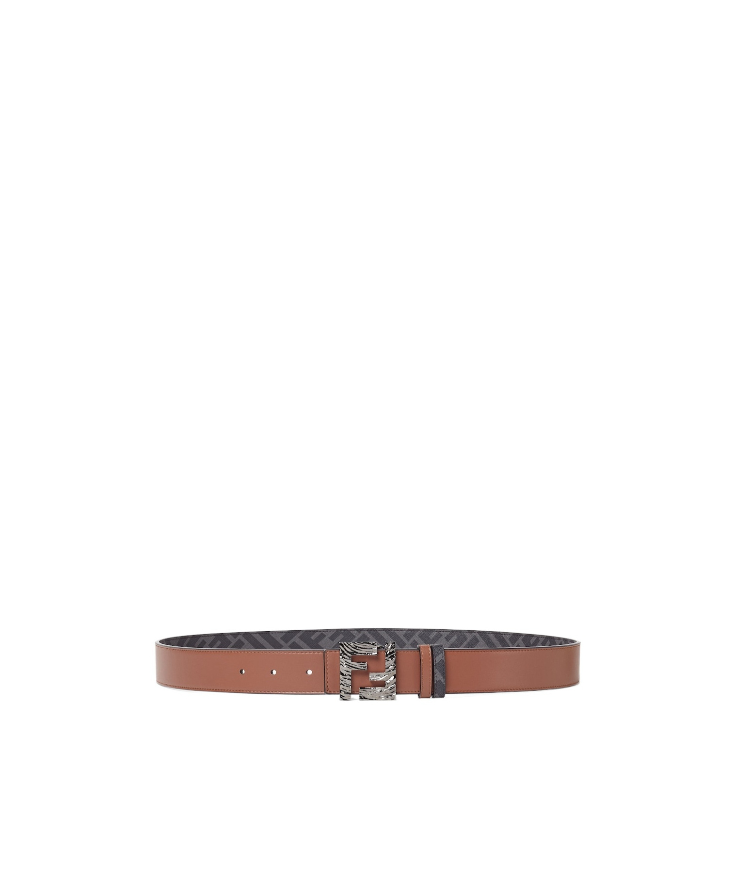 Fendi Brown Leather And Black Ff Canvas Reversible Belt