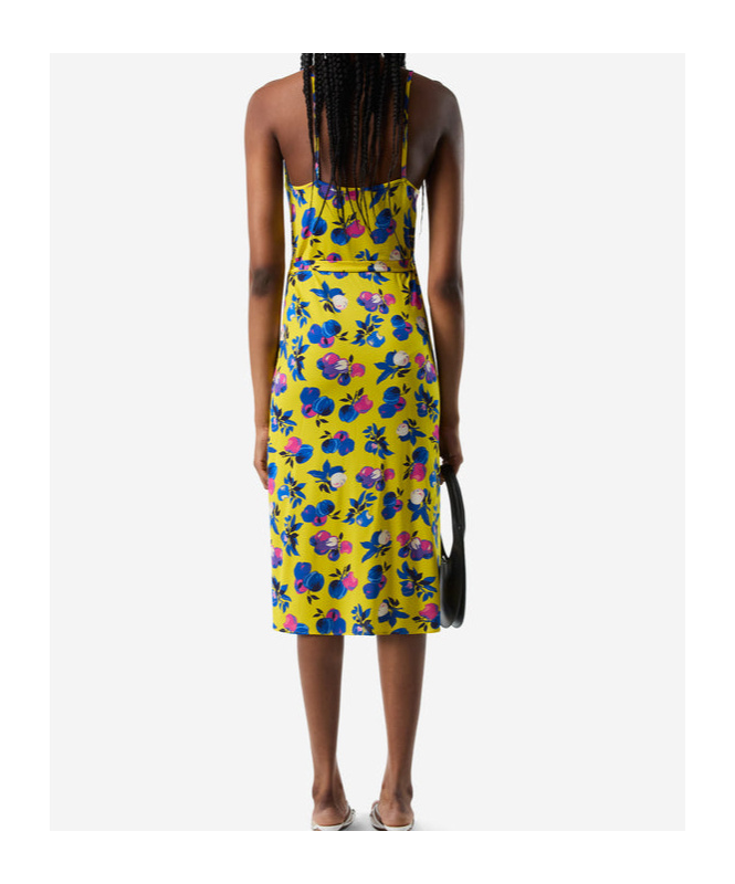 Coperni Floral Print Wrap Dress With Tie Waist In Printed Yellow Apple