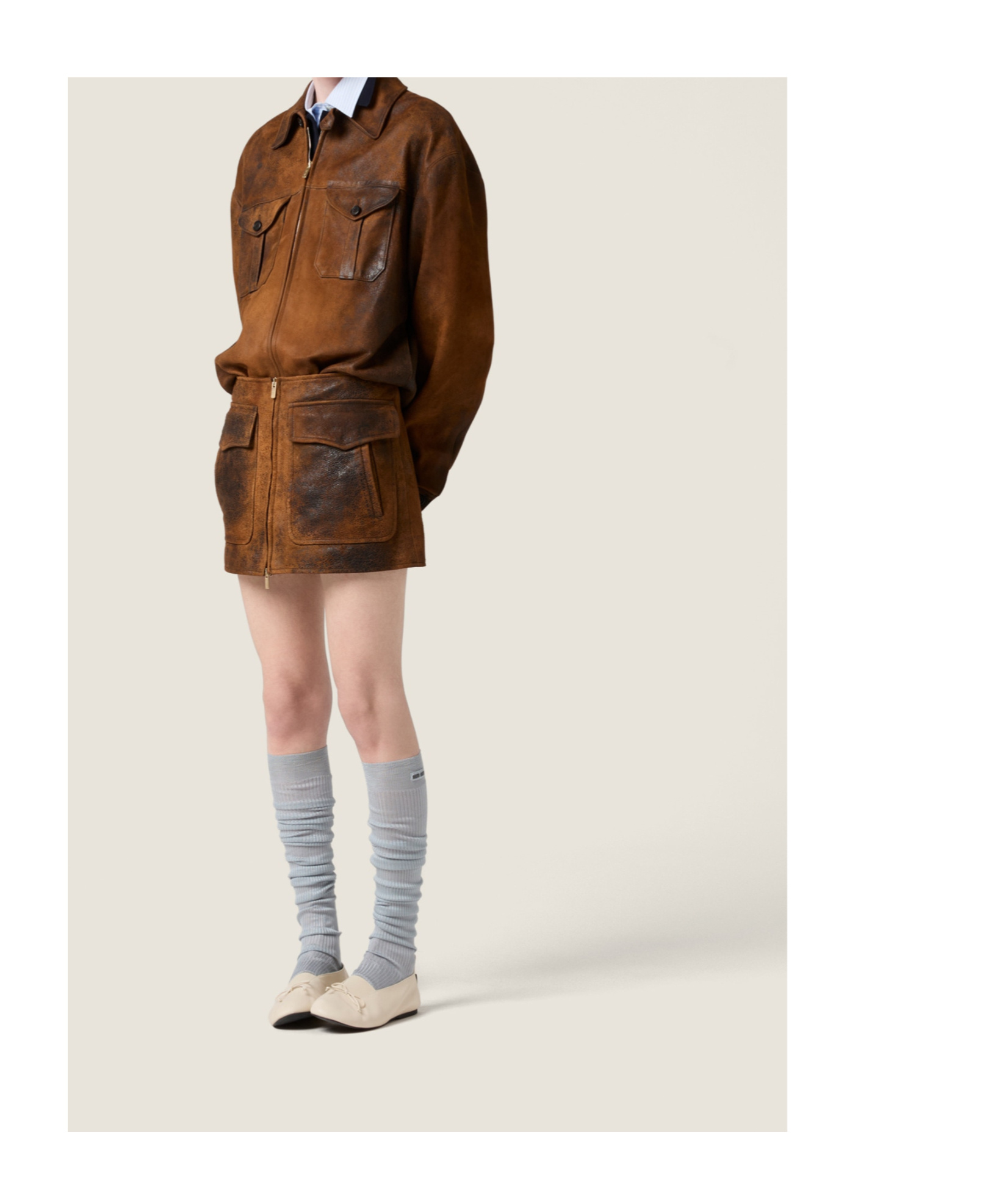 Miu Miu Waxed Suede Leather Mini-skirt In Multi