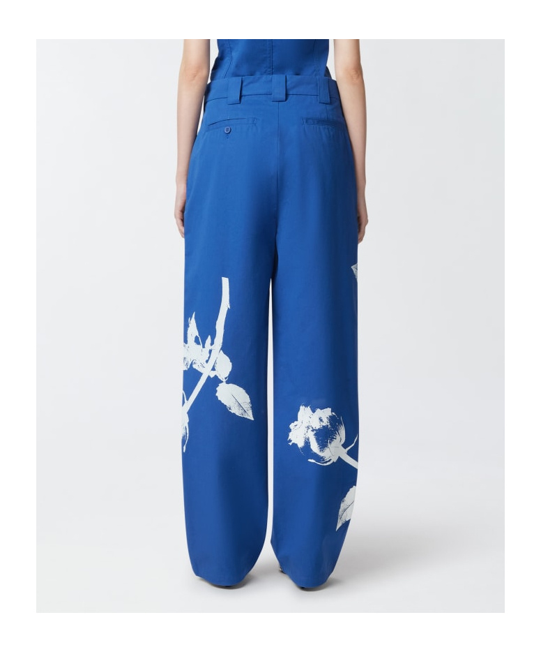Pinko Floral-print Cotton Pants In Blue