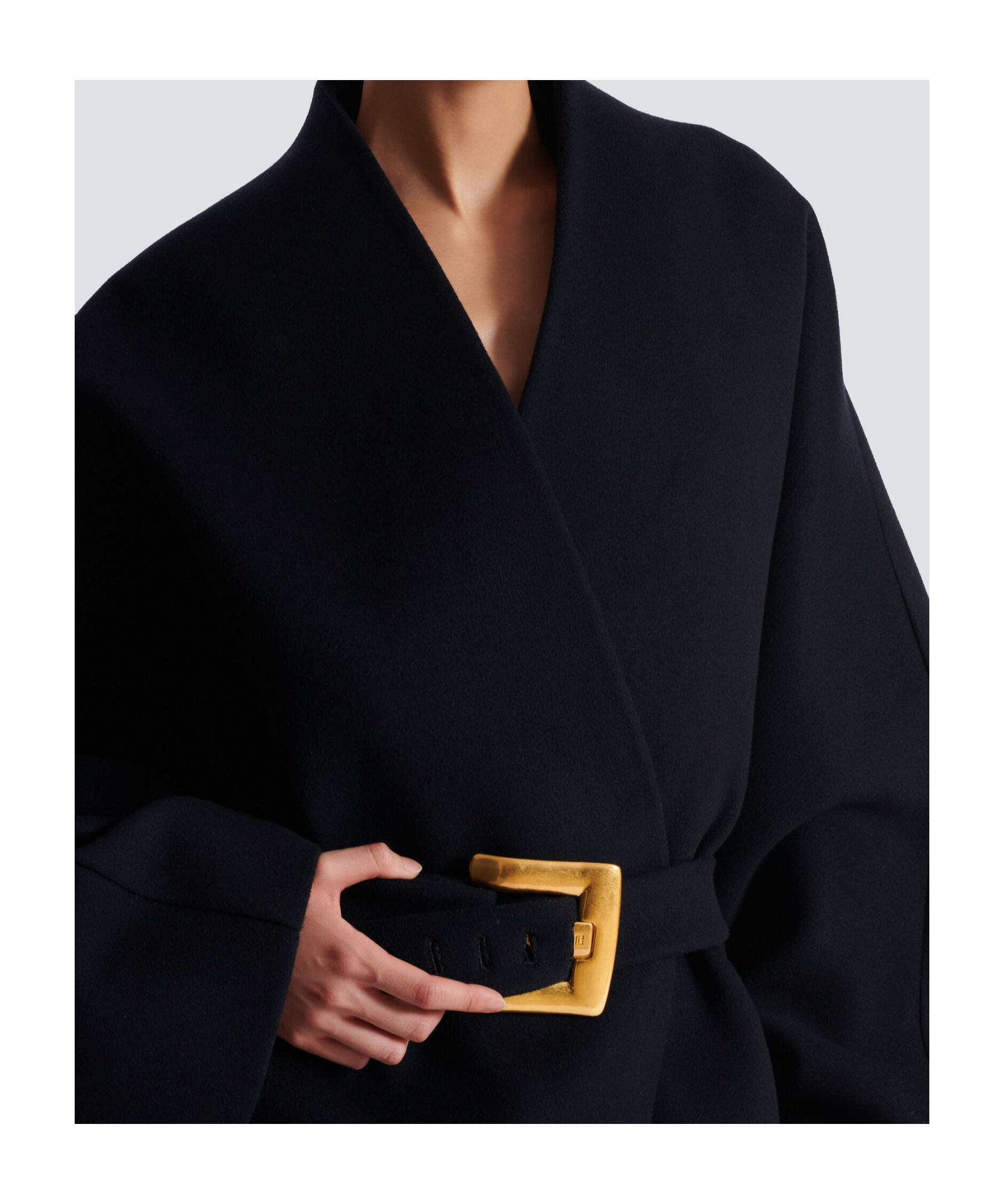 Balmain Short Wool Wrap Coat In Black
