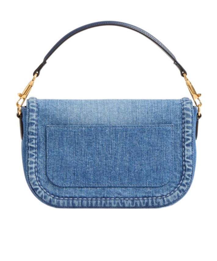 VALENTINO GARAVANI VALENTINO GARAVANI ALLTIME DENIM SHOULDER BAG WITH EMBROIDERED RIBBON STRAP