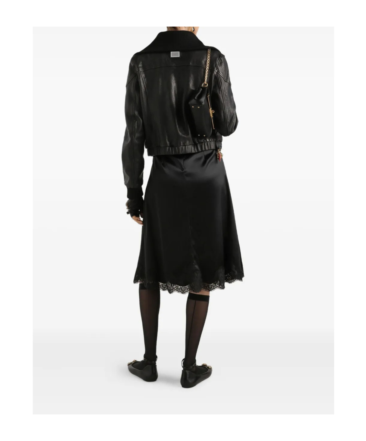 Dolce & Gabbana Lace Trim Satin Dress With Spaghetti Straps In Black