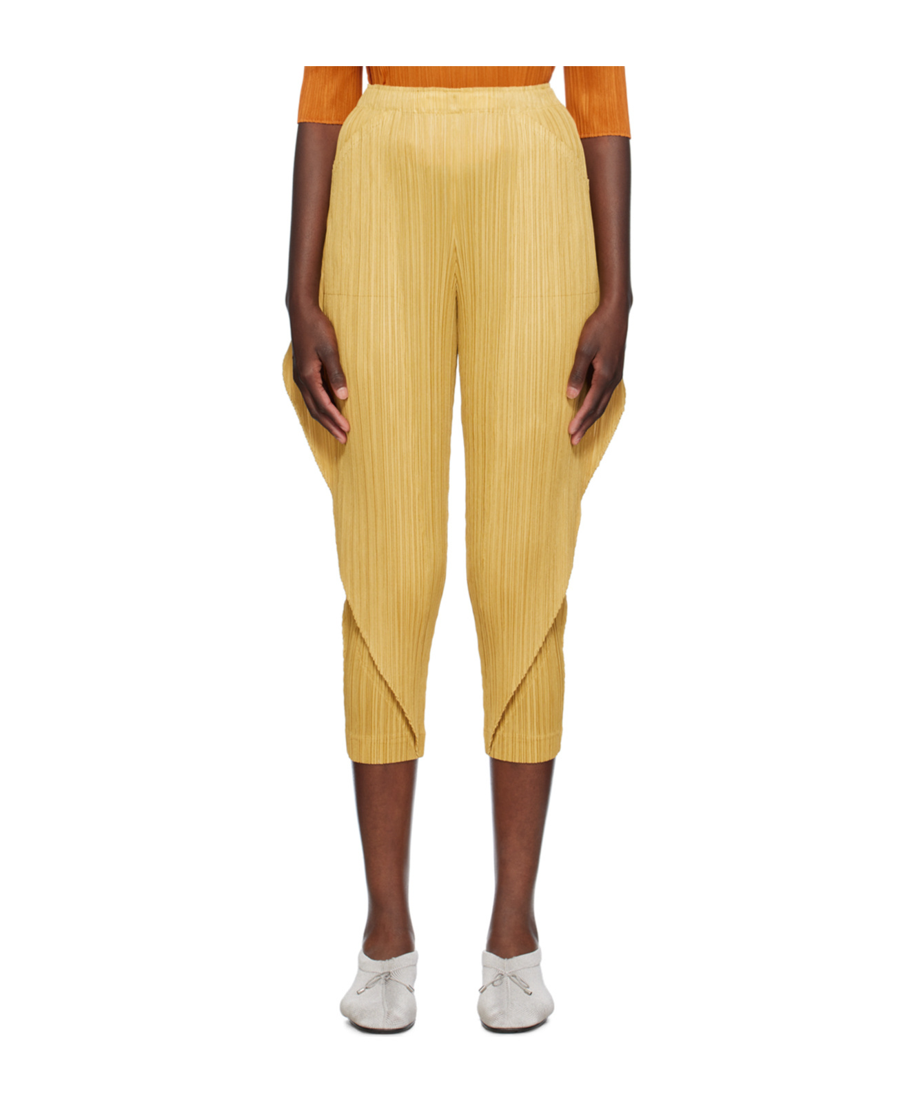Shop Issey Miyake Pleated Detail Casual Pants In Yellow