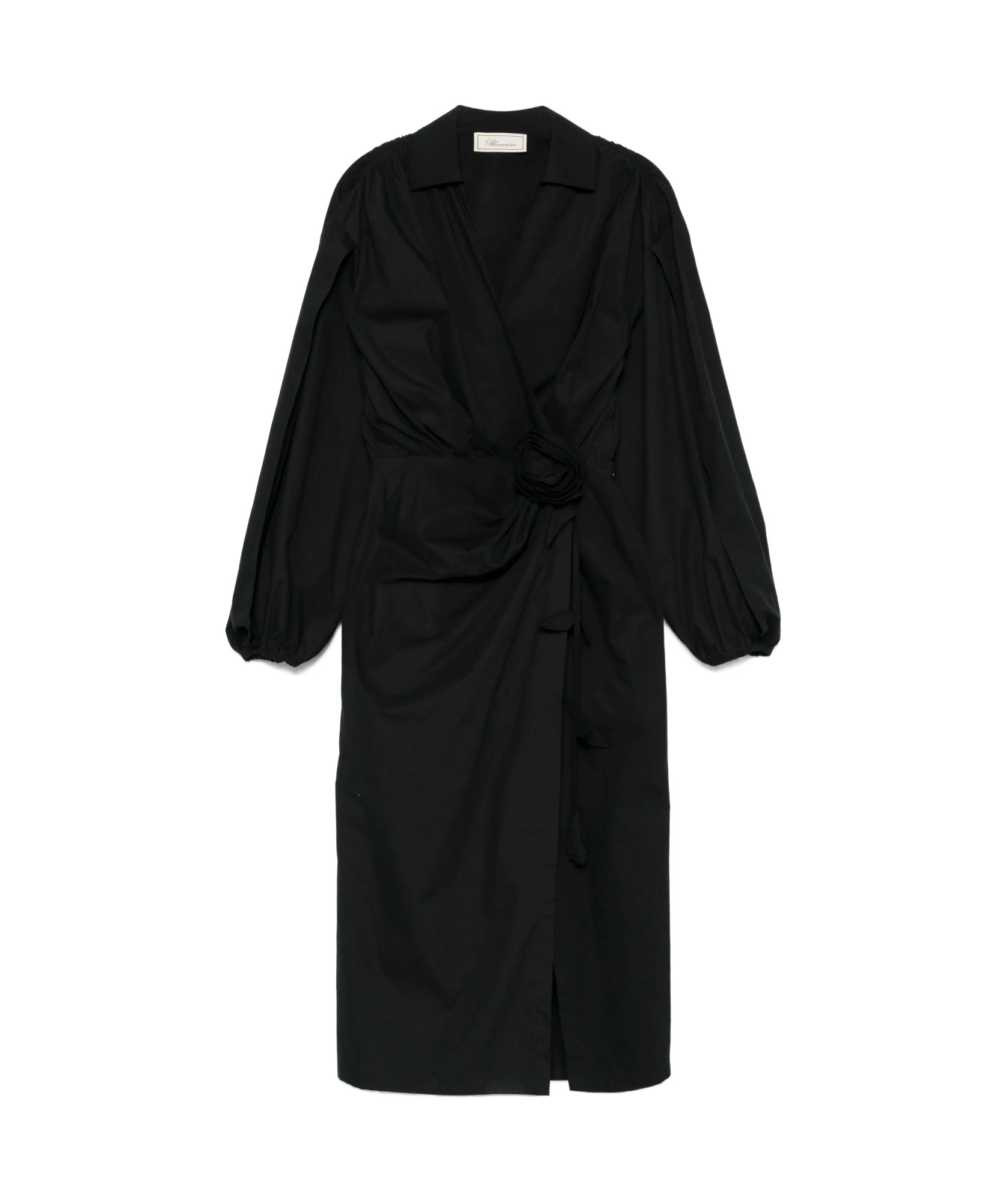 Blumarine Long Sleeve Wrap Dress With Floral Embellishment In Black