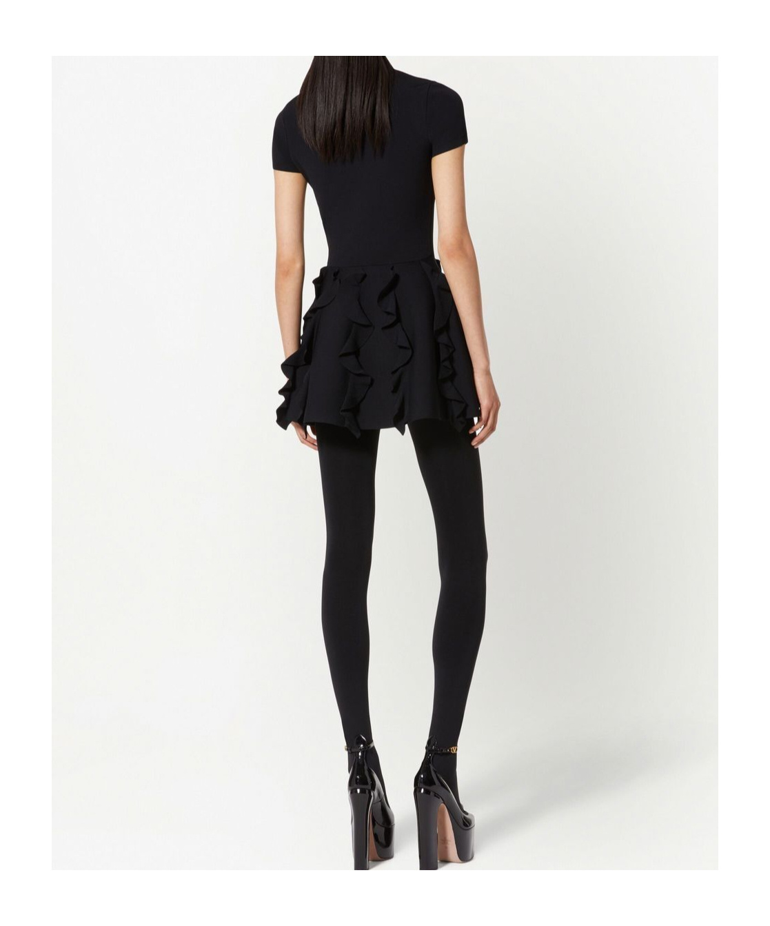 Valentino Short Black Dress With An Elegant Crinkle Effect In Black