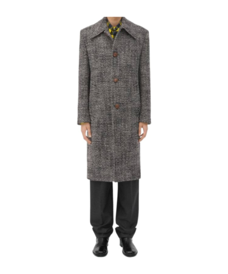 Bottega Veneta Long-sleeved Wool Coat In Black/chalk/beige