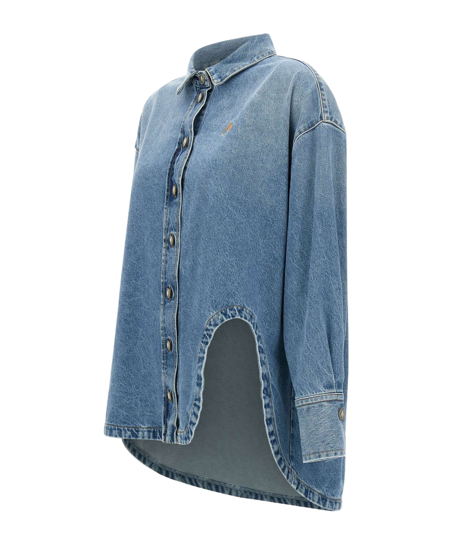 Attico Blue Shirt With Classic Collar And Embroidered Detail On The Front In Cotton Woman In Blue