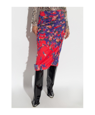 Diesel Allover Floral Printed Midi Skirt In Red