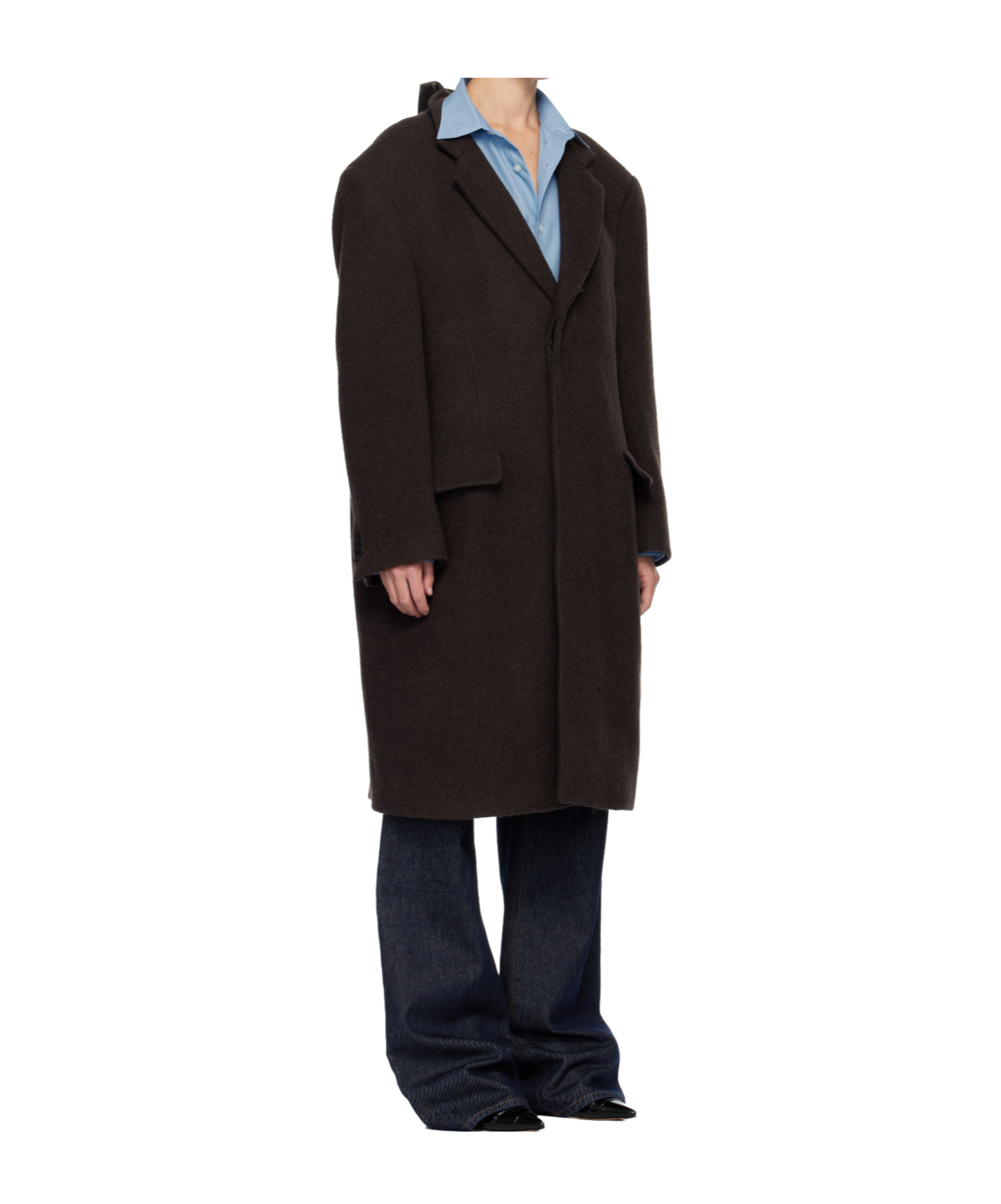 Mm6 Maison Margiela Drop-shoulder Wool Coat In Black