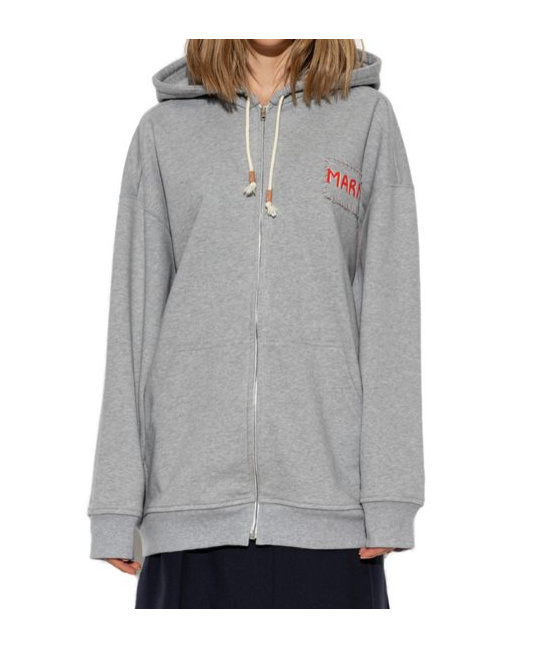 Shop Marni Loopback Hoodie In Gray