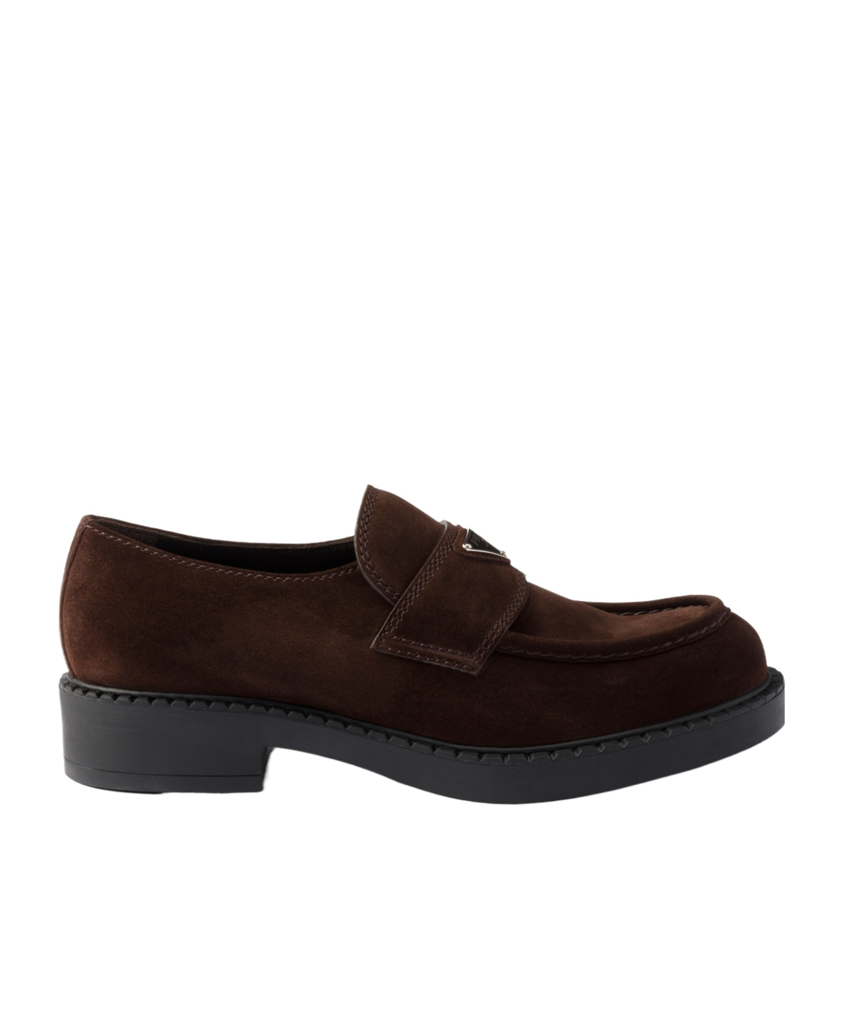 Prada Chocolate Suede Loafers In Brown