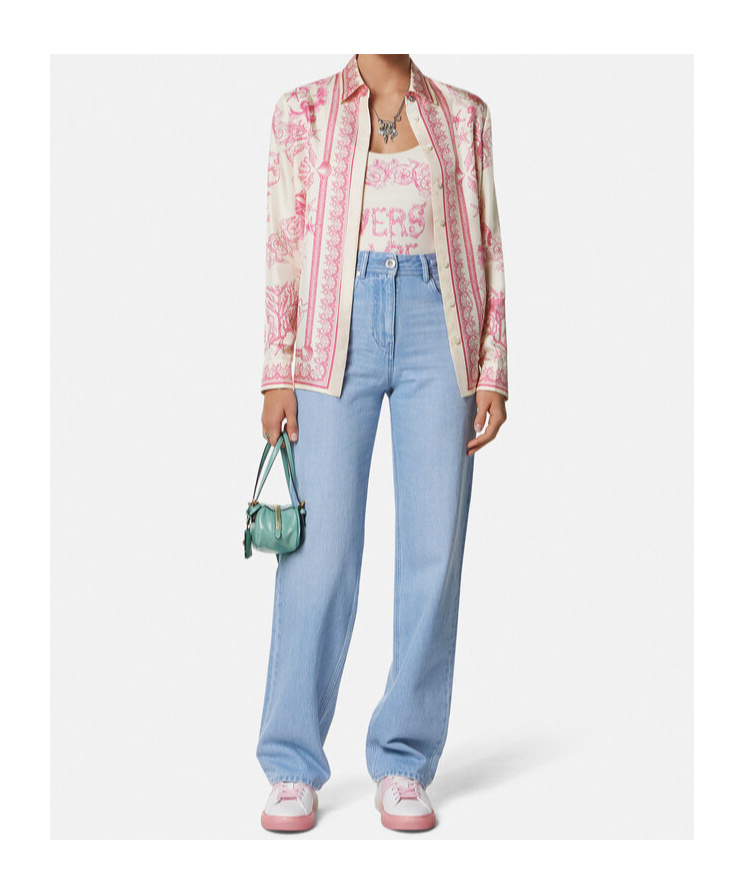 Versace Graphic Print Long Sleeves Top In Pink