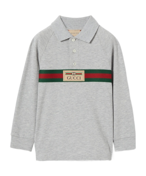 Gucci Logo Ribbon Polo Shirt In Gray