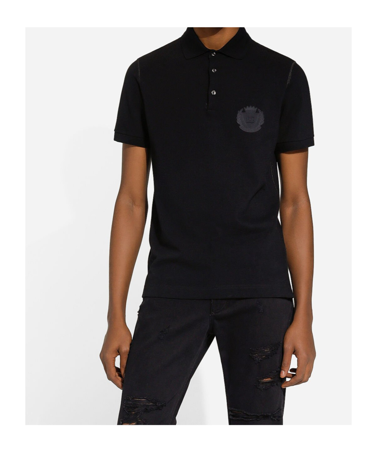 Dolce & Gabbana Chest Embroidered-logo Polo T-shirt In Black