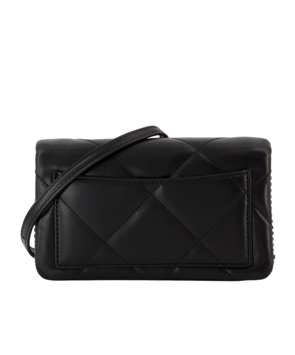 Tory Burch Kira Diamond Quilt Powder Coated Chain Wallet In Black