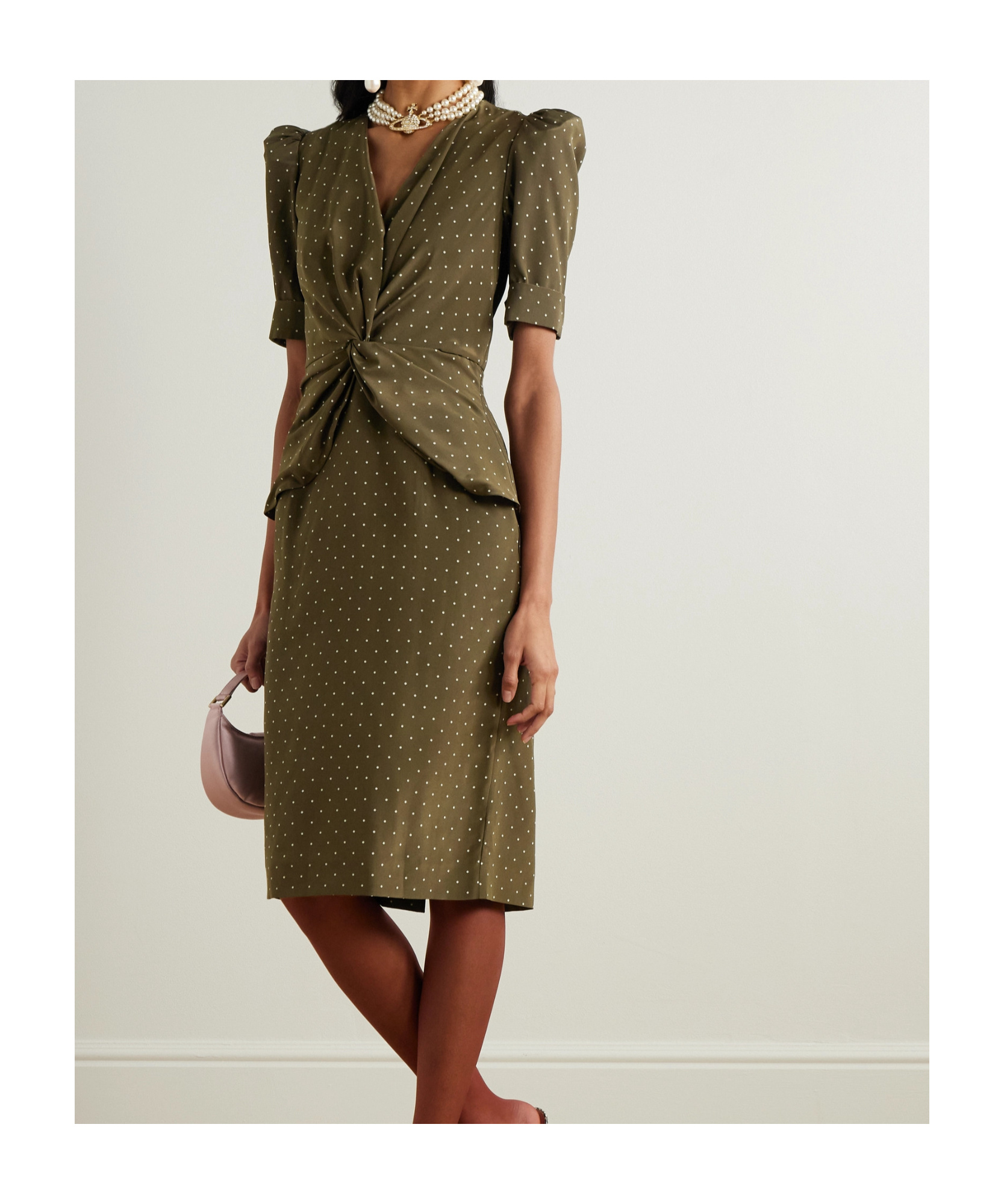 Alessandra Rich Polka-dot Silk Midi Dress In Green