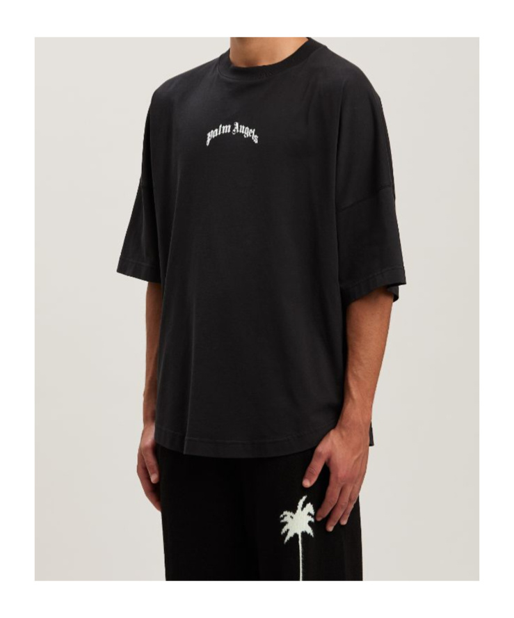 Palm Angels "back Curved Logo Oversized" Short Sleeves T-shirt Clothing In Black