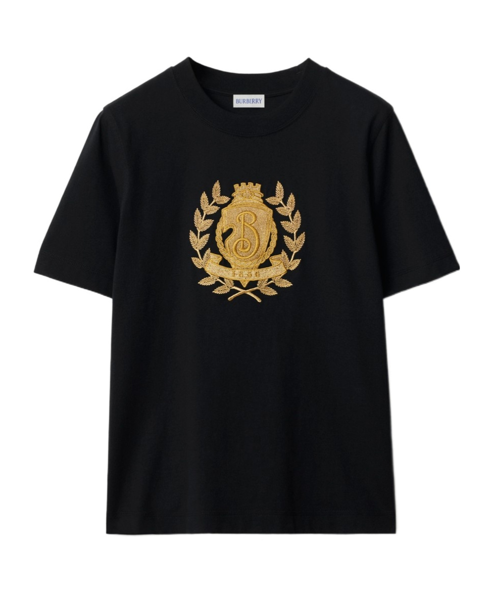 Burberry Embroidered Crest T-shirt In Black