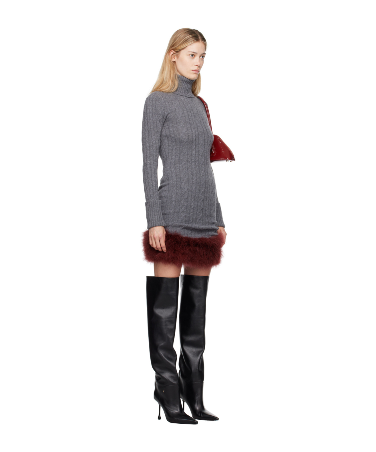 Blumarine Knitted High-necked Dress In Gray