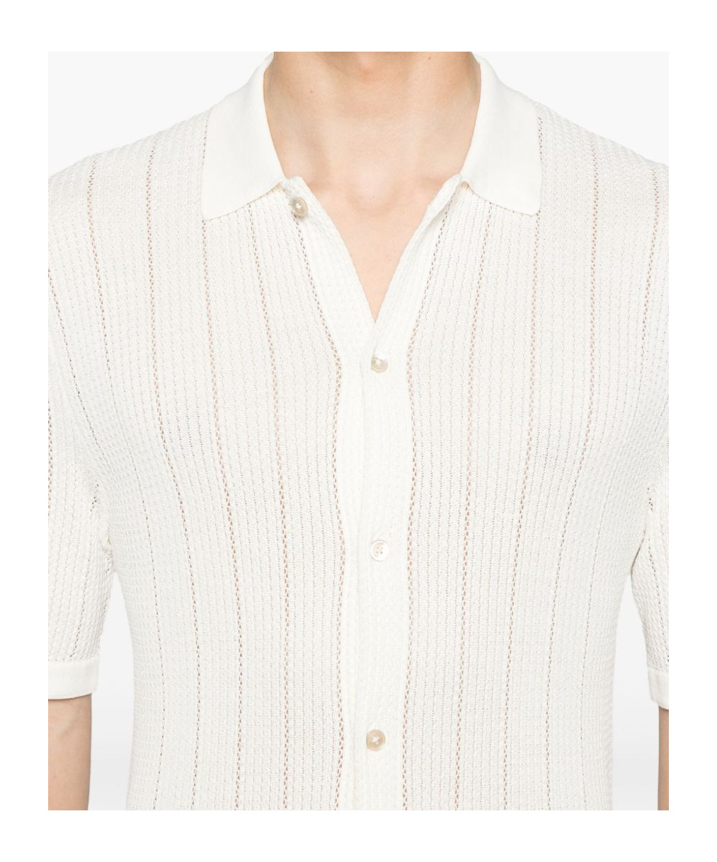 Eleventy Ribbed Knitted Shirt French Collar In White