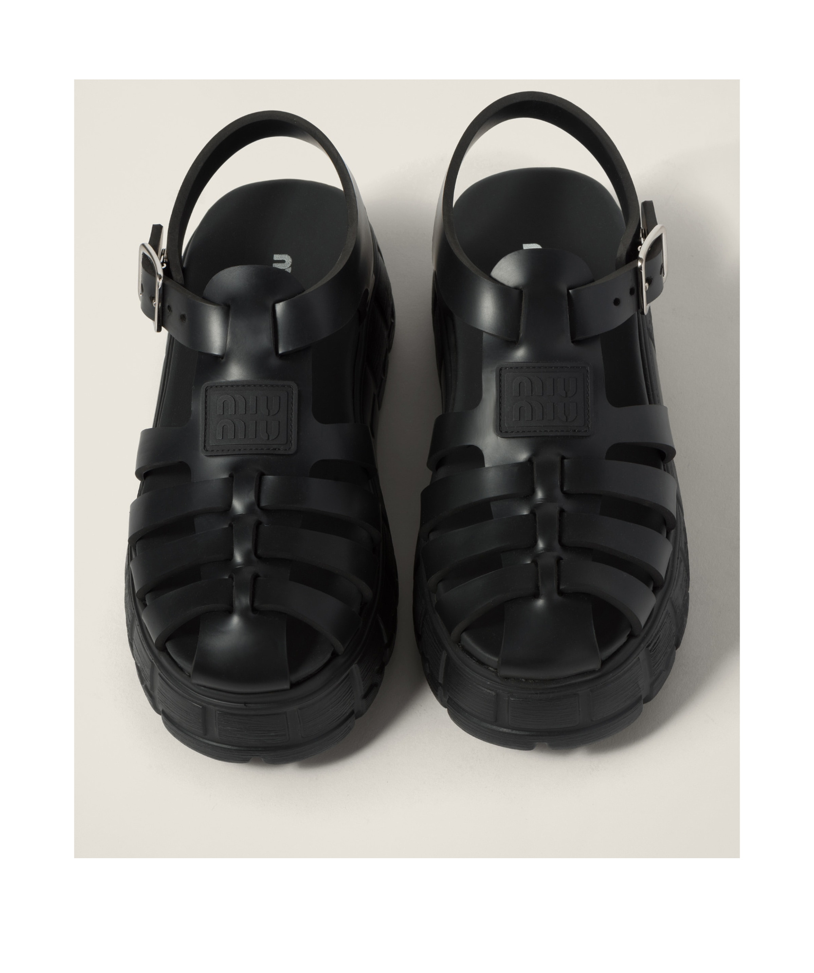 Miu Miu Logo-embossed Chunky Caged Sandals In Black