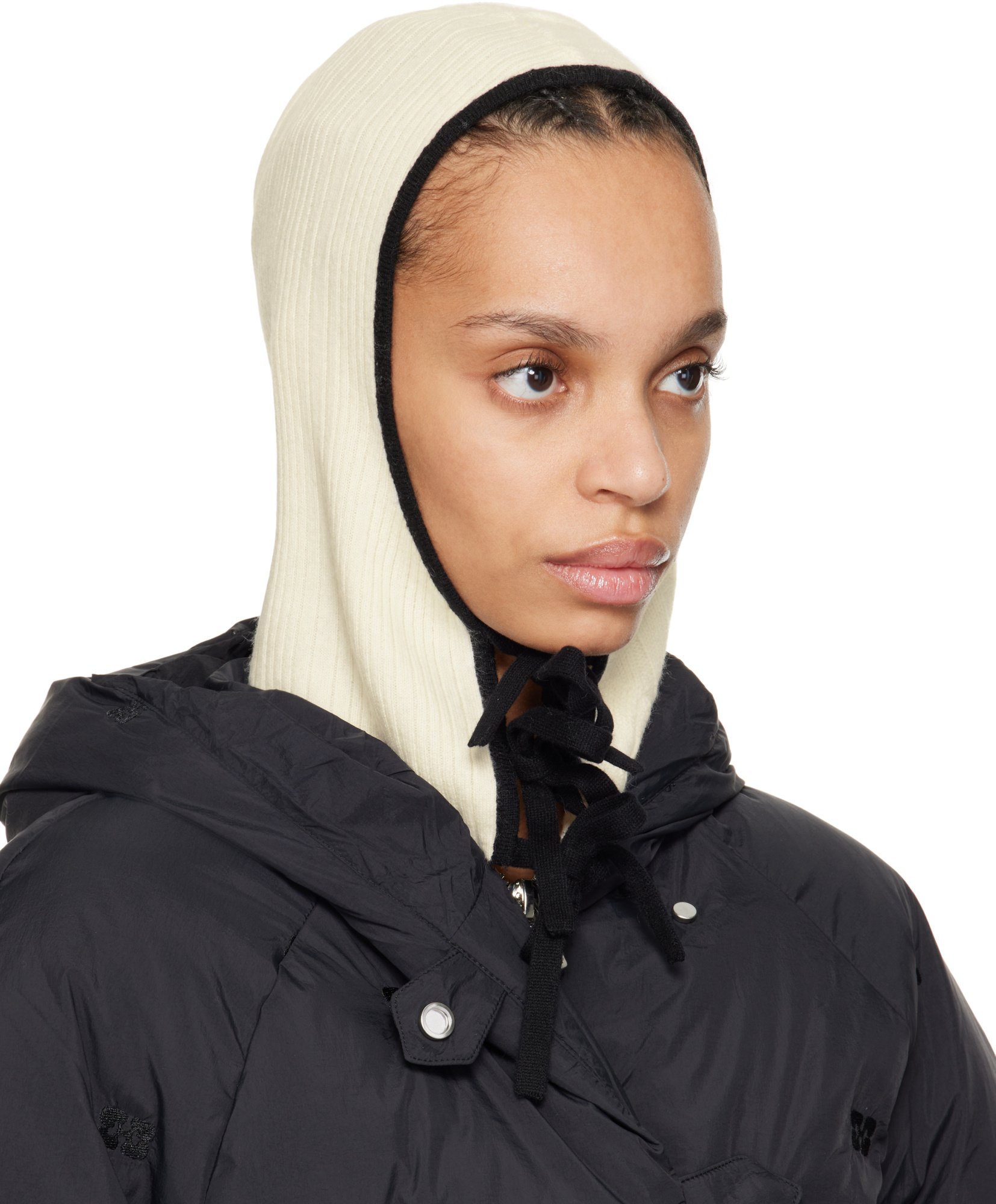 Ganni Beige Cashmere Mix Balaclava In Black