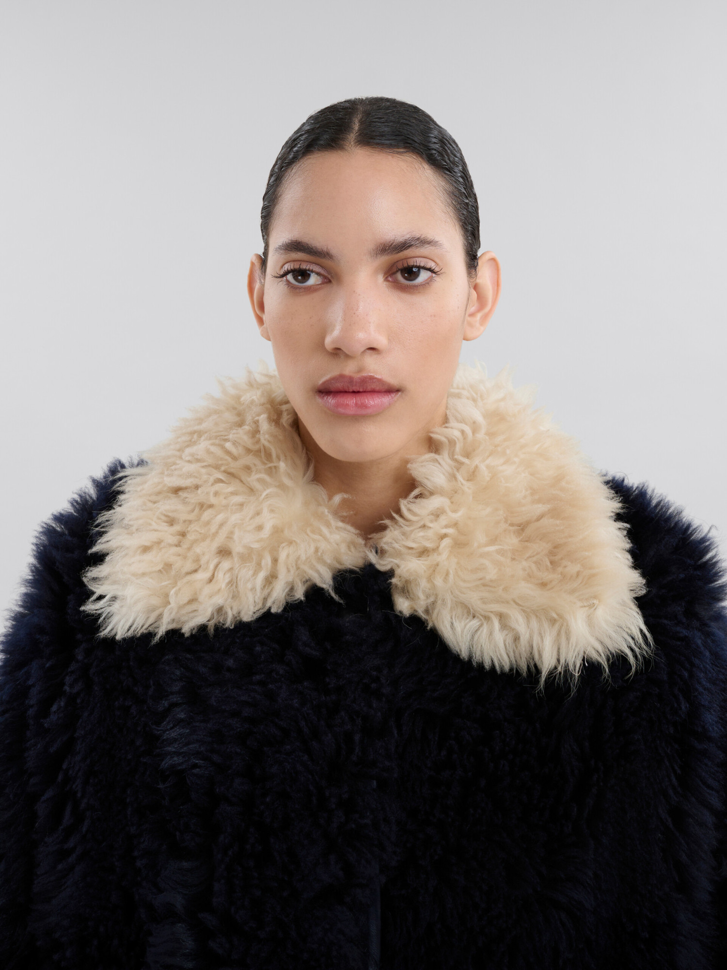 Marni Colour-block Shearling Jacket In Black