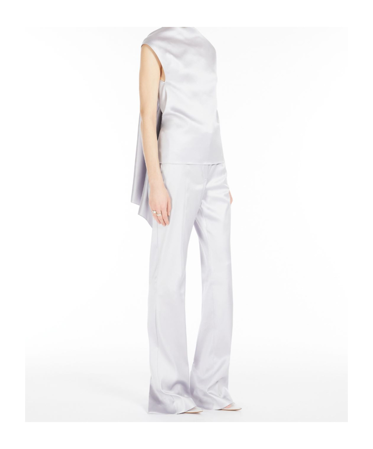 Sportmax Slim-fit Satin Trousers In Pearl Grey