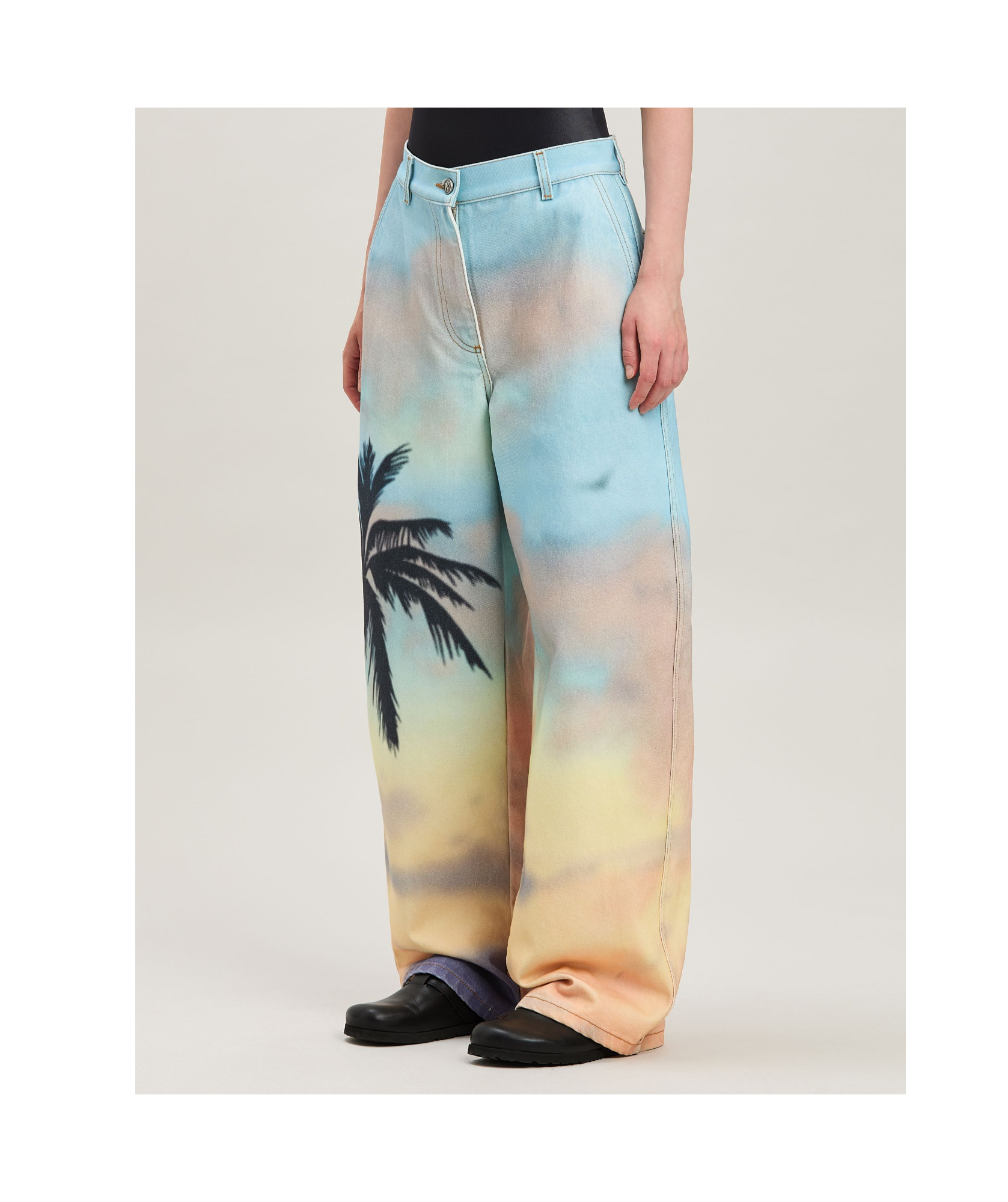 Palm Angels Multicolor Sunrise Palm Baggy Jeans In Nude