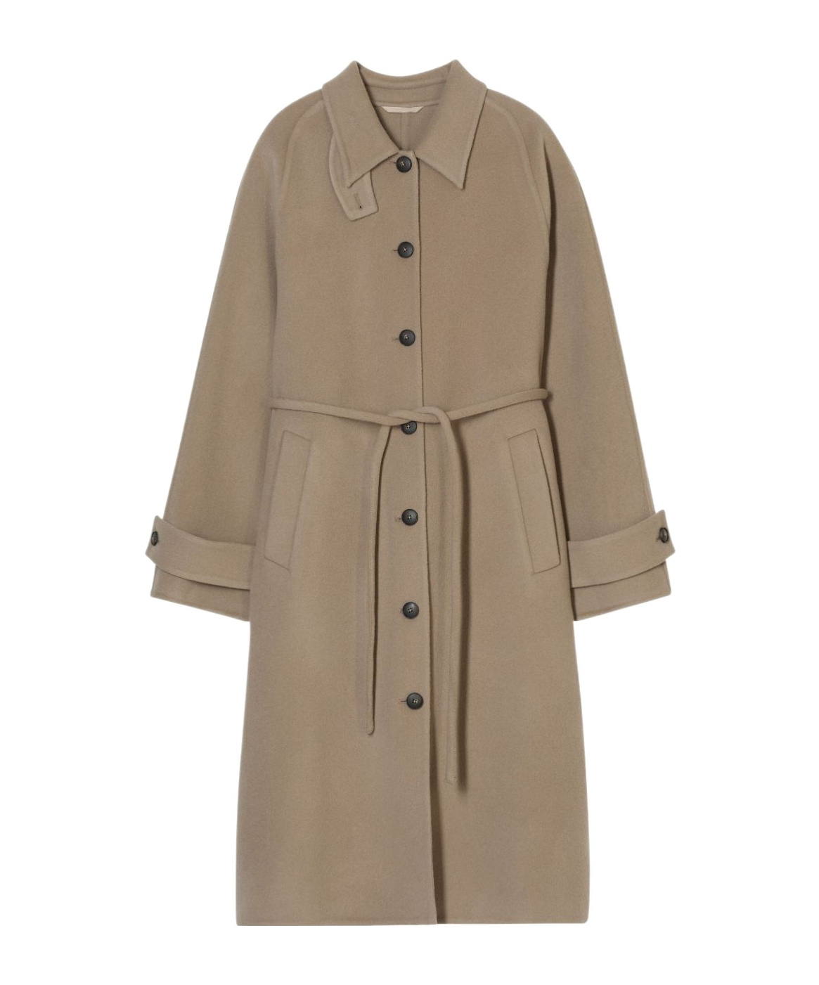 Closed Wool Belted Coat In Brown
