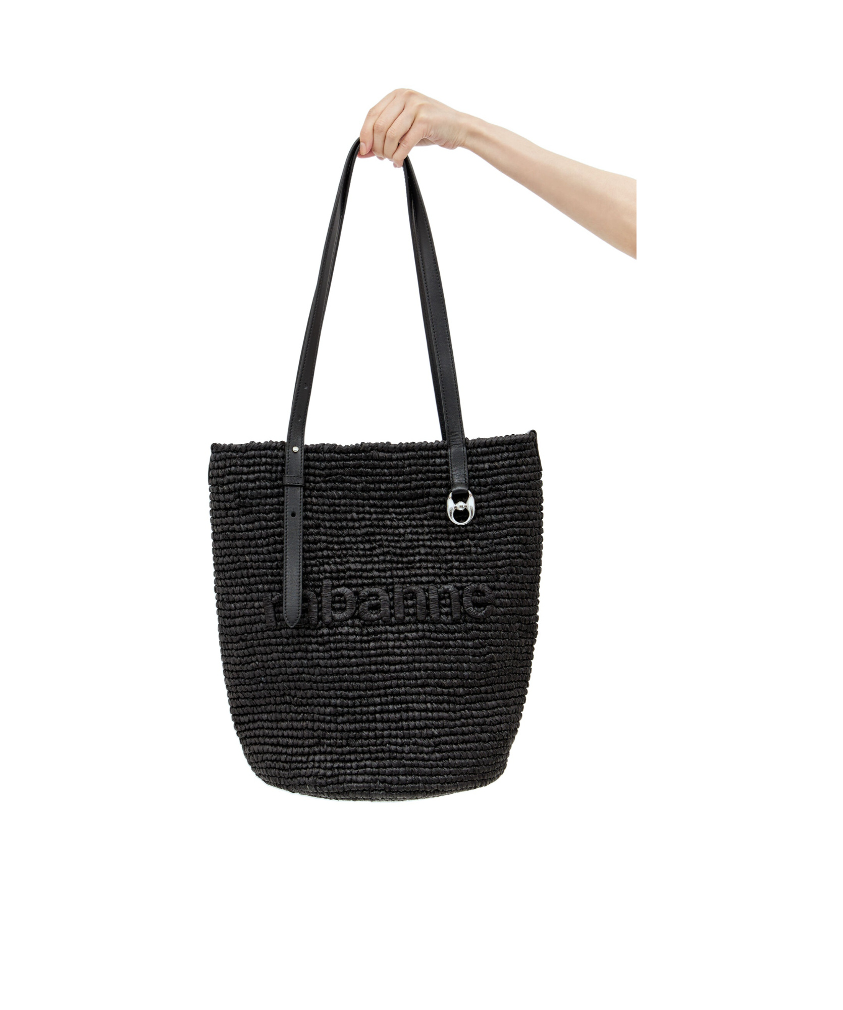 Rabanne Logo-embroidered Raffia Tote Bag In Black