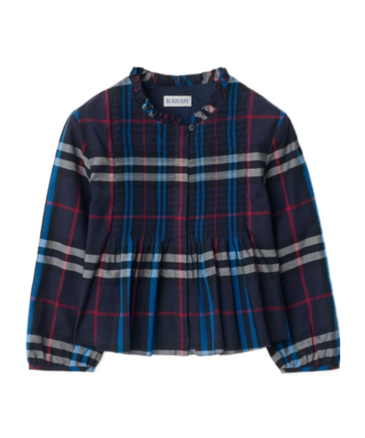 Burberry Check-pattern Smocked Blouse In Blue